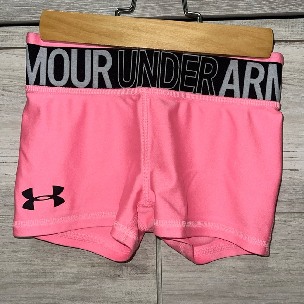 Under Armour Little Girls Neon Pink Shorts Size YSM - Picture 2 of 9